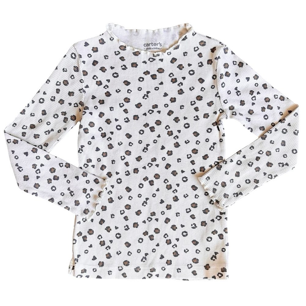 Carter's 3T Girls animal print leopard cream lettuce trim long sleeve top